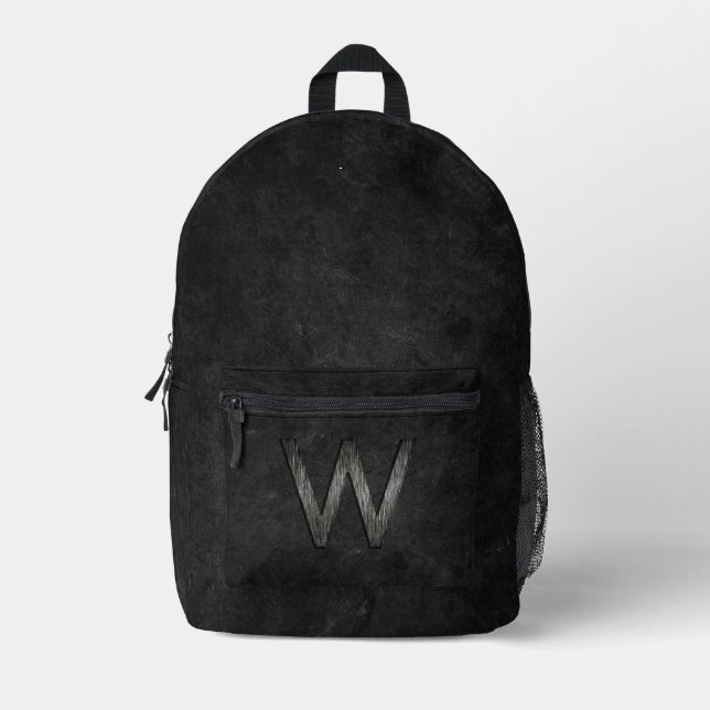  Elegant Chic Personalised Monogram Charcoal Black Printed Backpack (Front)