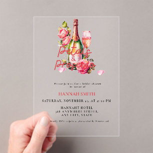 Elegant & Chic Petals and Prosecco Bridal Shower Acrylic Invitations