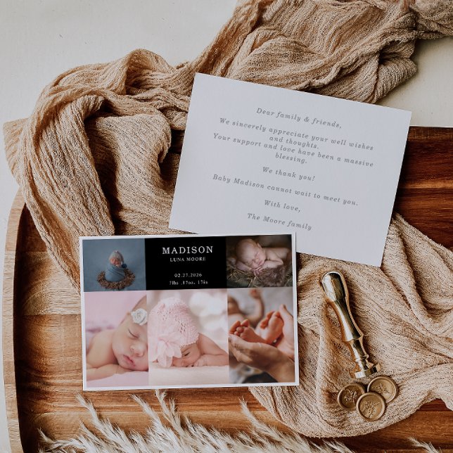 Elegant Chic Photo Collage Baby Announcement Card (Creator Uploaded)