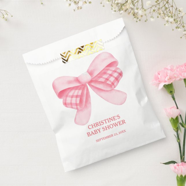 Elegant & Chic Pink Bow Girl Baby Shower Favour Bag (Sealed)