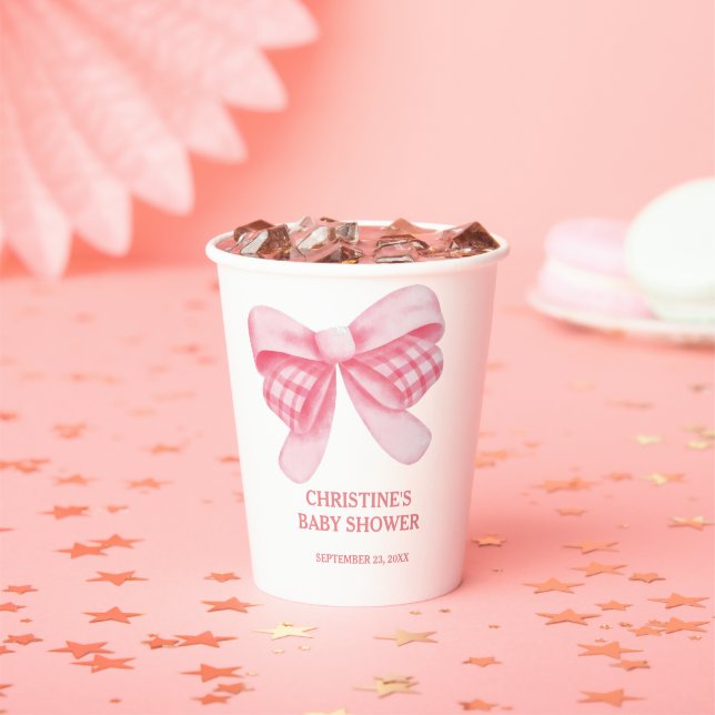 Elegant & Chic Pink Bow Girl Baby Shower Paper Cups (Insitu)
