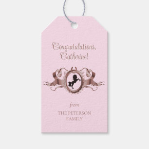 Elegant Chic Pink Equestrian Ribbon Crest Name Gift Tags