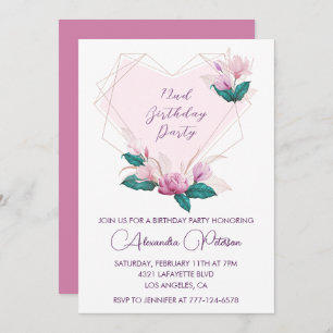 Elegant Chic Pink Floral 72nd birthday Invitation