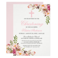 Elegant Chic Pink Floral Christening Baptism