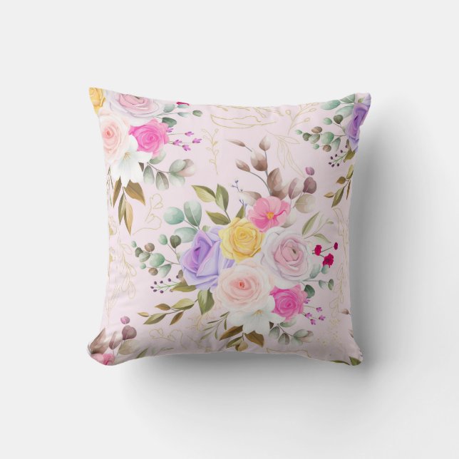 Elegant chic pink  floral cushion (Front)