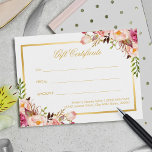Elegant Chic Pink Floral Gold Gift Certificate Postcard<br><div class="desc">Create your own Gift Certificate Card with this "Elegant Chic Pink Floral Gold" design. 
(1) For further customisation,  please click the "Customise" button and use our design tool to modify this template. 
(2) If you need help or matching items,  please contact me.</div>
