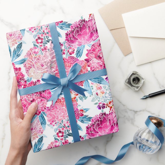 Elegant Chic Pink Floral Pattern Gift  Wrapping Paper (Gifting)