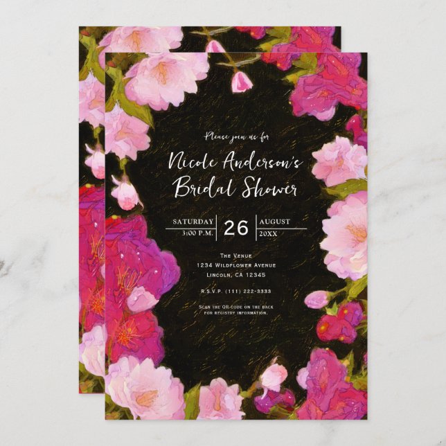 Elegant Chic Pink Floral Spring Flowers Invitation (Front/Back)