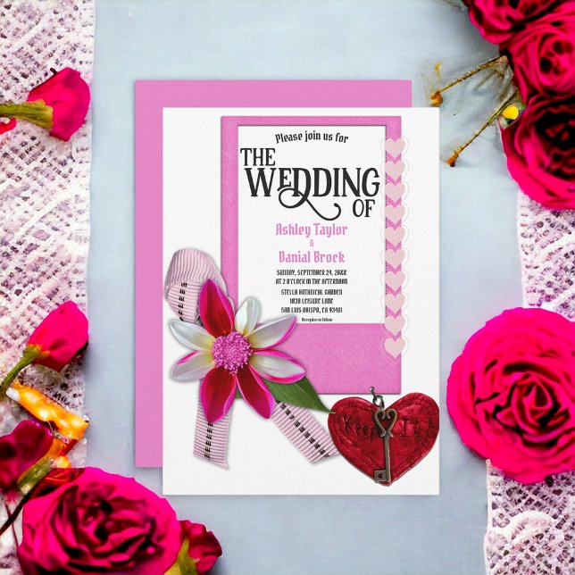 Elegant Chic Pink Flourish Formal Romantic Wedding Invitation (Creator Uploaded)