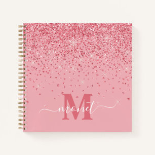 Elegant Chic Pink Glitter Glam Monogram Name Notebook