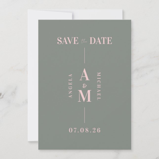 Elegant Chic Pink Green Wedding Save the Date (Front)