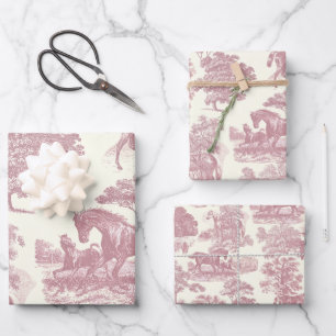 Elegant Chic Pink Horse Toile Wrapping Paper Sheet
