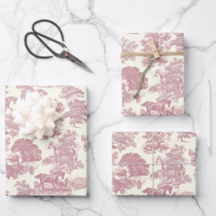 Elegant Chic Pink Horse Toile Wrapping Paper Sheet