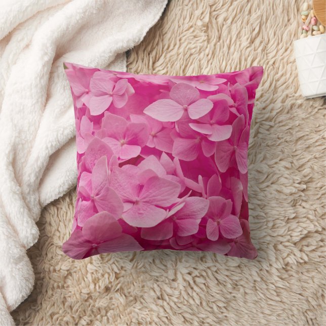 Elegant, Chic Pink Hydrangea Flower, Floral Petals Cushion (Blanket)