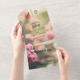 Elegant chic pink rose blossom floral Wedding All  In One Invitation