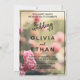 Elegant Chic Pink Rose Blossom Floral Wedding Invitation