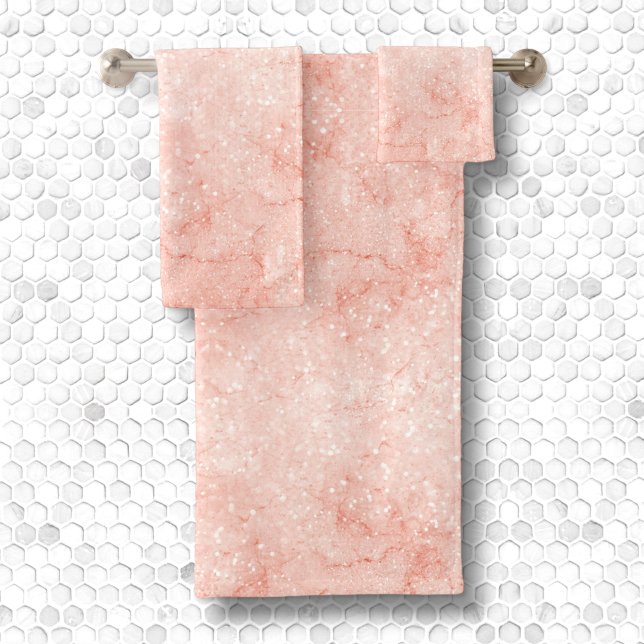 Elegant chic pink rose quartz glitter marble bath towel set (Creator Uploaded)