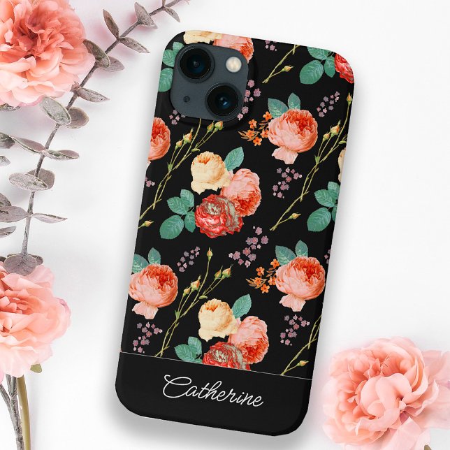 Elegant Chic Pink Roses Floral on Black Case-Mate iPhone Case (Creator Uploaded)