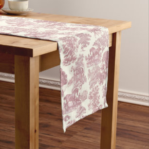 Elegant Chic Pink Rustic Horses Toile Short Table Runner