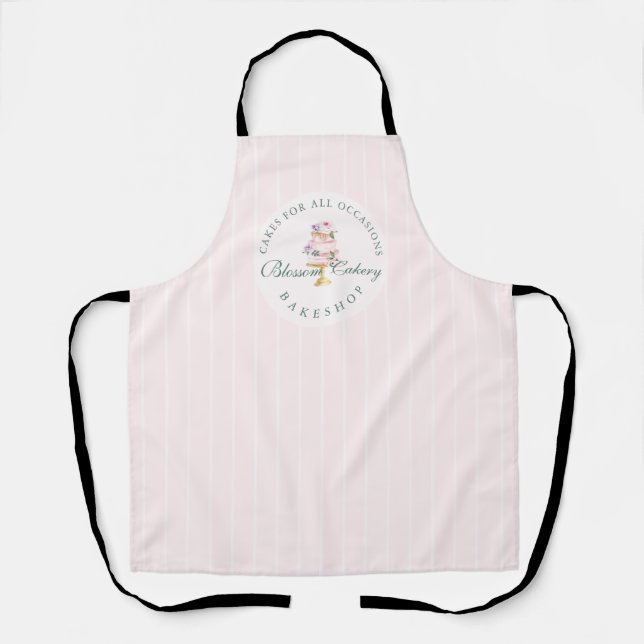 Elegant & Chic Pink Watercolor Floral Cake Bakery Apron (Front)