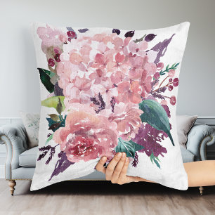 Elegant Chic Pink Watercolor Floral Cushion