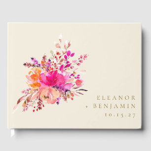 Elegant Chic Pink Watercolor Floral Wedding Custom Guest Book