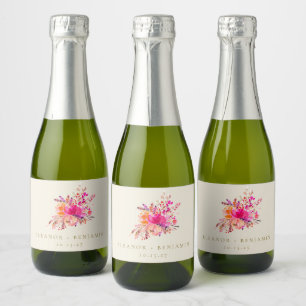 Elegant Chic Pink Watercolor Floral Wedding Custom Sparkling Wine Label