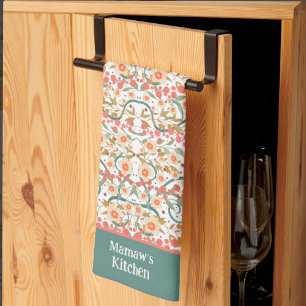 Elegant Chic Pretty Floral Custom Name Stylish  Tea Towel