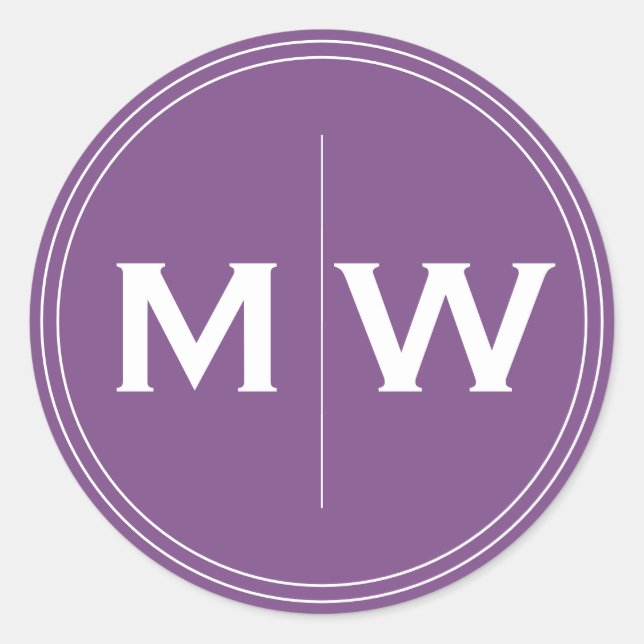 Elegant Chic Purple Circle Two Monogram Initial Classic Round Sticker (Front)