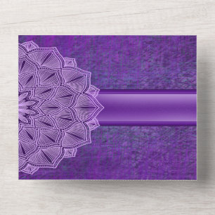 Elegant Chic Purple Modern Mandala Wedding All In One Invitation