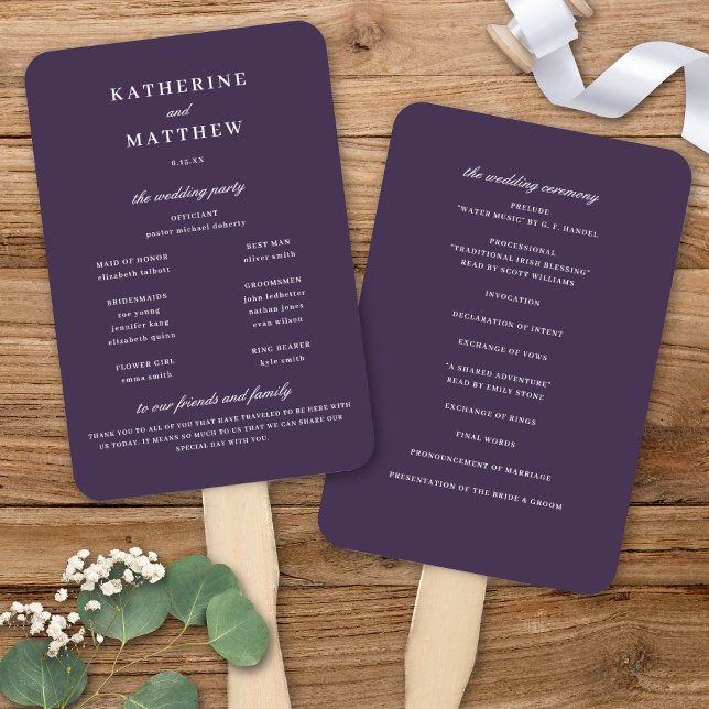 Elegant Chic Purple Plum Wedding Ceremony Program Hand Fan (Elegant Chic Purple Plum Wedding Ceremony Program Hand Fan)