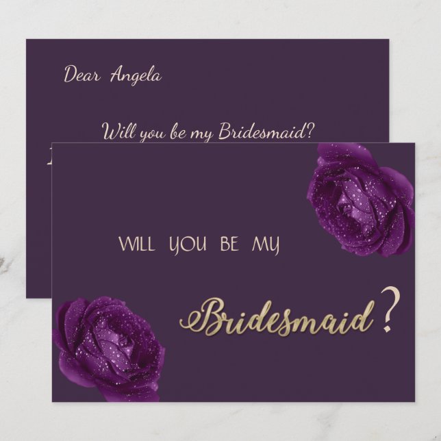Elegant Chic Purple Roses  Bridesmaid Card (Front/Back)