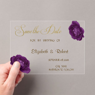 Elegant Chic Purple Roses Save The Date Acrylic Invitations