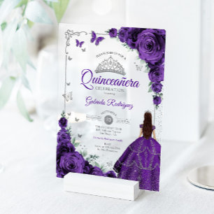 Elegant Chic Purple Roses Silver Quinceanera  Acrylic Invitations
