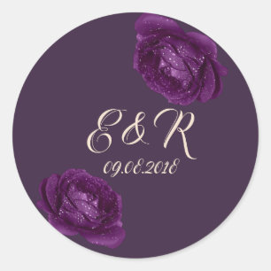 Elegant Chic Purple Roses Wedding Classic Round Sticker