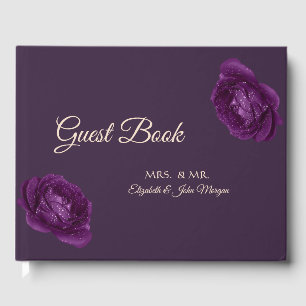 Elegant Chic Purple Roses Wedding Guest Book