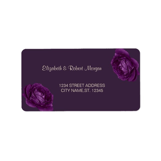 Elegant Chic Purple Roses  Wedding Label (Front)