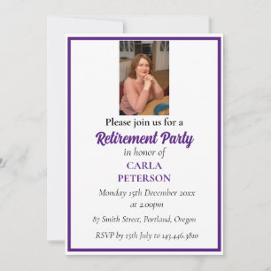 Elegant Chic purple royale Retirement Party Photo Invitation