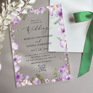 Elegant Chic QR Code Purple Wedding Acrylic Invitations