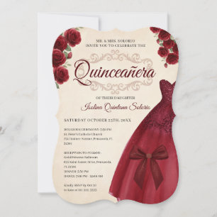 Elegant Chic Quinceanera 15th Birthday Burgundy  Invitation