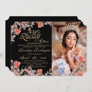 Elegant Chic Quinceanera Red Black Photo  Invitation