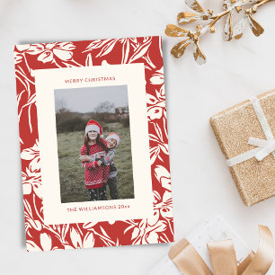 Elegant Chic Red Floral Botanical Christmas Photo Holiday Card