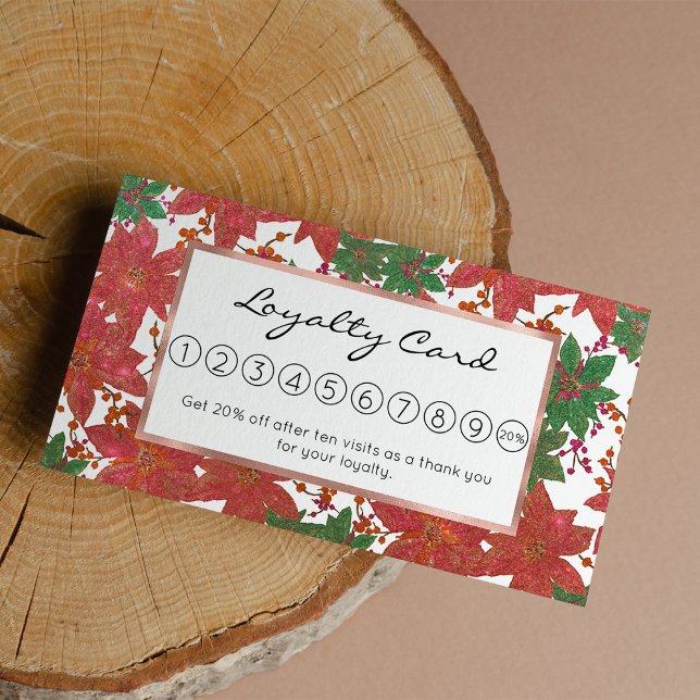 Elegant Chic Red Green Glitter Christmas Floral Loyalty Card (Elegant Chic Red Green Glitter Christmas Floral )