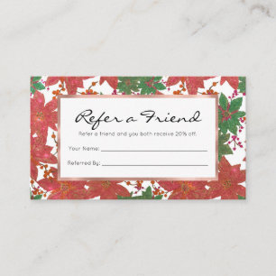 Elegant Chic Red Green Glitter Christmas Floral Referral Card