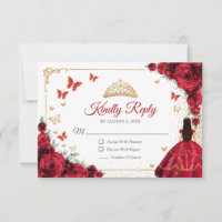 Elegant Chic Red Roses Gold Quinceanera Reply
