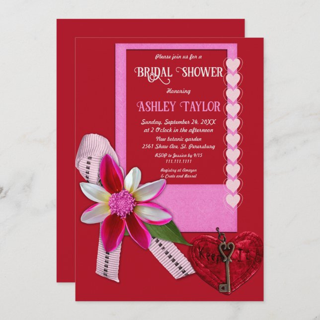 Elegant Chic Red Valentine Romantic Bridal Shower Invitation (Front/Back)