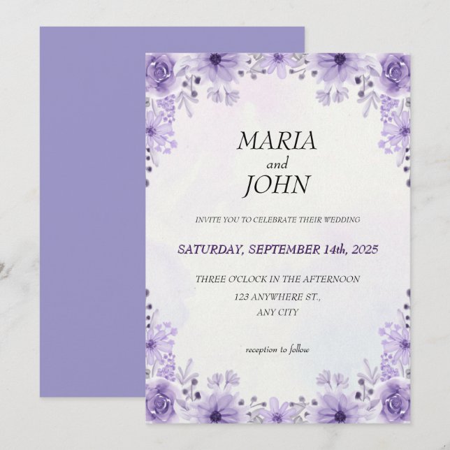 Elegant Chic Romantic Minimalist Classic Purple Invitation (Front/Back)