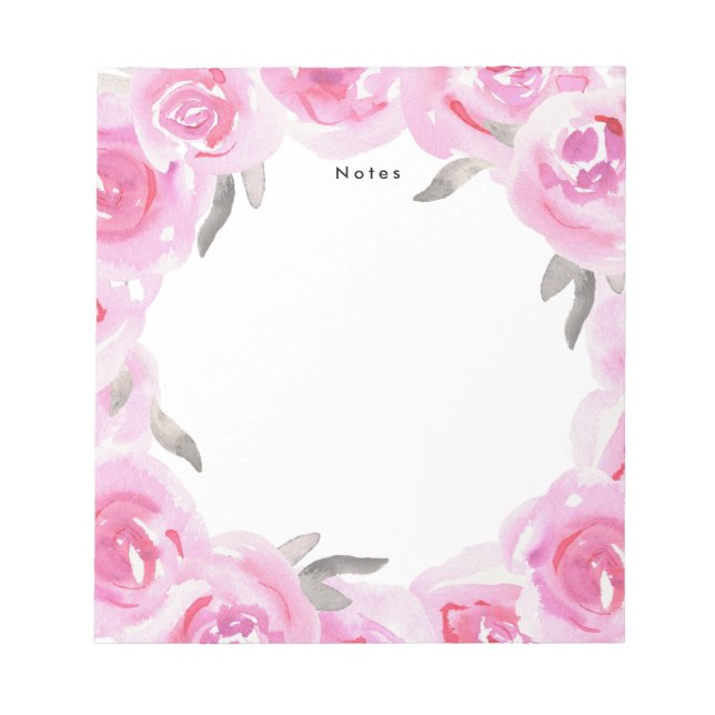 Elegant Chic Romantic Pink Watercolor Flowers Notepad (Front)