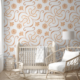 Elegant Chic Rose Gold Floral Damask Pattern Light Wallpaper