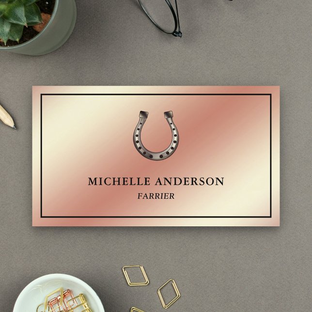 Elegant Chic Rose Gold Foil Horseshoe Farrier Business Card (Creator Uploaded)